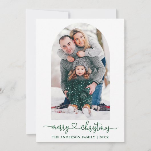 Calligrafie Hartsfoto Groene Kerstmis Feestdagenkaart (Voorkant)