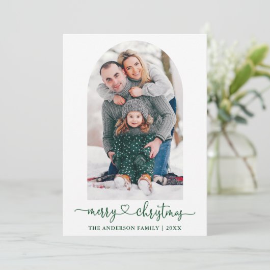 Calligrafie Hartsfoto Groene Kerstmis Feestdagenkaart (Staand voorkant)