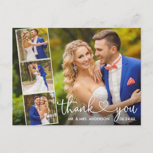 Calligrafie Hartslag 4 Fotobruiloft Hartelijk dank Briefkaart (Voorkant)