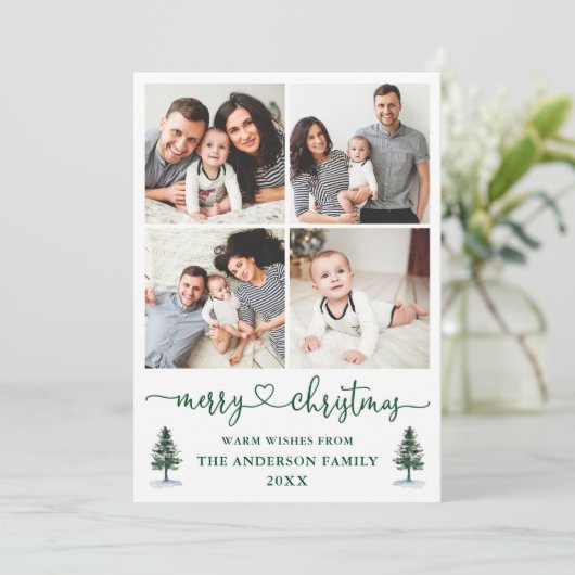 Calligrafie Hartslag 4 Fotospelden Waterverf Feestdagenkaart (Staand voorkant)