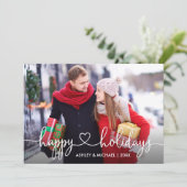 Calligrafie Hartstuk Prettige feestdagen Foto Feestdagenkaart (Staand voorkant)