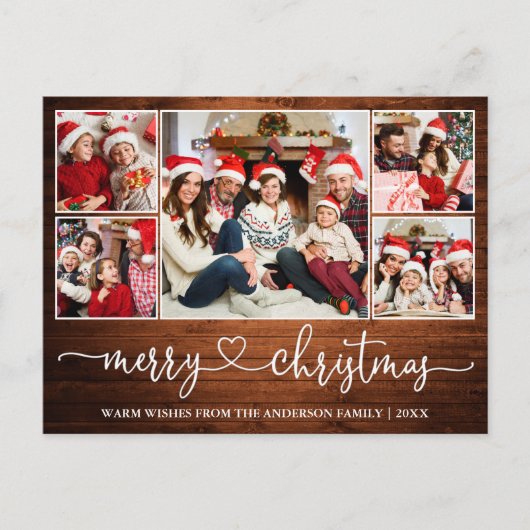 Calligrafie Hartwood Kerstmis 5 Fotofeestdag Briefkaart (Voorkant)