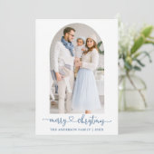 Calligrafie Heart Dusty Blue Photo Arch Kerstmis Feestdagenkaart (Staand voorkant)