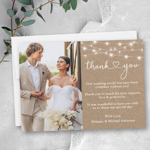 Calligrafie Heart Lights Wedding Foto Kraft Bedankkaart