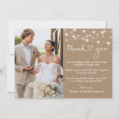 Calligrafie Heart Lights Wedding Foto Kraft Bedankkaart (Voorkant)