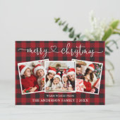 Calligrafie Heart Merry Kerstmis 3 Foto Feestdagenkaart (Staand voorkant)