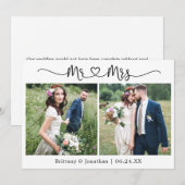 Calligrafie Heart Mr. en Mrs. 2 Photo Wedding Bedankkaart (Voorkant / Achterkant)