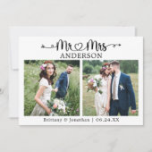Calligrafie Heart Mr. en Mrs. 2 Photo Wedding Bedankkaart (Voorkant)