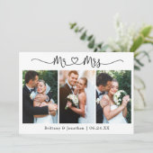 Calligrafie Heart Mr. en Mrs. 3 Photo Wedding Bedankkaart (Staand voorkant)