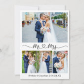 Calligrafie Heart Mr. en Mrs. 4 Photo Wedding Bedankkaart (Voorkant)
