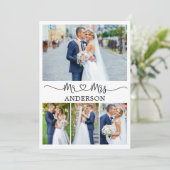 Calligrafie Heart Mr. en Mrs. 4 Photos Wedding Bedankkaart (Staand voorkant)