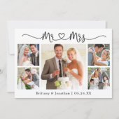 Calligrafie Heart Mr. en Mrs. 5 Photo Wedding Bedankkaart (Voorkant)