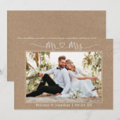 Calligrafie Heart Mr. en Mrs Kraft Wedding Foto Bedankkaart (Voorkant / Achterkant)
