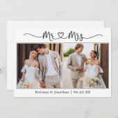 Calligrafie Heart Mr. en Mrs Wedding 2 Foto Bedankkaart (Voorkant / Achterkant)