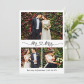 Calligrafie Heart Mr. en Mrs Wedding 3 Foto Bedankkaart (Staand voorkant)