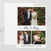 Calligrafie Heart Mr. en Mrs Wedding 3 Foto Bedankkaart (Voorkant / Achterkant)