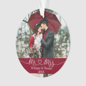 Calligrafie Heart Mr. en Mrs Wedding Burgundy Ornament (voorkant)