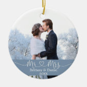 Calligrafie Heart Mr. en Mrs Wedding Dusty Blue Keramisch Ornament (Voorkant)