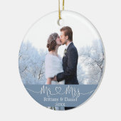 Calligrafie Heart Mr. en Mrs Wedding Dusty Blue Keramisch Ornament (Links)