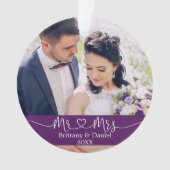 Calligrafie Heart Mr. en Mrs Wedding Paars Ornament (voorkant)