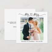 Calligrafie Heart Mr. en Mrs Wedding Photo Bedankkaart (Voorkant / Achterkant)