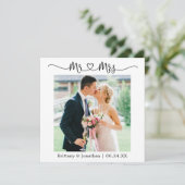 Calligrafie Heart Mr. en Mrs Wedding Photo Bedankkaart (Staand voorkant)