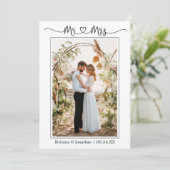 Calligrafie Heart Mr. en Mrs Wedding Photo Bedankkaart (Staand voorkant)