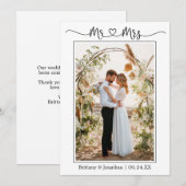 Calligrafie Heart Mr. en Mrs Wedding Photo Bedankkaart (Voorkant / Achterkant)