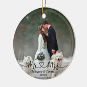 Calligrafie Heart Mr. en Mrs Wedding Photo Keramisch Ornament (Links)