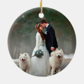 Calligrafie Heart Mr. en Mrs Wedding Photo Keramisch Ornament (Achterkant)