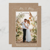 Calligrafie Heart Mr. en Mrs Wedding Photo Kraft Bedankkaart (Voorkant / Achterkant)