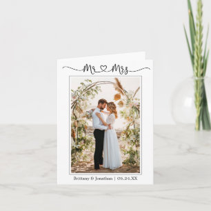 Calligrafie Heart Mr. en Mrs Wedding Photo Note Bedankkaart