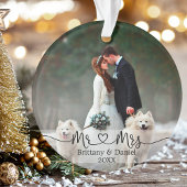 Calligrafie Heart Mr. en Mrs Wedding Photo Ornament
