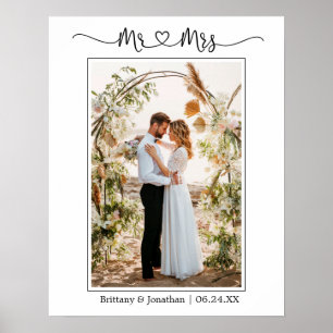 Calligrafie Heart Mr. en Mrs Wedding Photo Poster