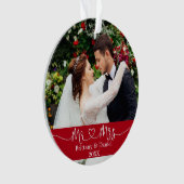 Calligrafie Heart Mr. en Mrs Wedding Photo Red Ornament (voorkant)
