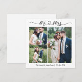 Calligrafie Heart Mr Mrs. 3 Foto Wedding Square Bedankkaart (Voorkant / Achterkant)