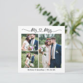 Calligrafie Heart Mr Mrs. 3 Foto Wedding Square Bedankkaart (Staand voorkant)