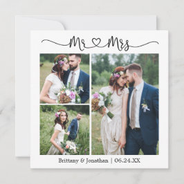 Calligrafie Heart Mr Mrs. 3 Foto Wedding Square Bedankkaart