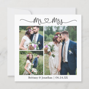 Calligrafie Heart Mr Mrs. 3 Foto Wedding Square Bedankkaart
