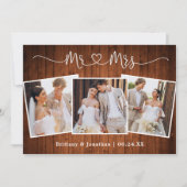 Calligrafie Heart Mr Mrs Wedding 3 Foto Wood Bedankkaart (Voorkant)