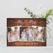 Calligrafie Heart Mr Mrs Wedding 3 Foto Wood Bedankkaart (Staand voorkant)