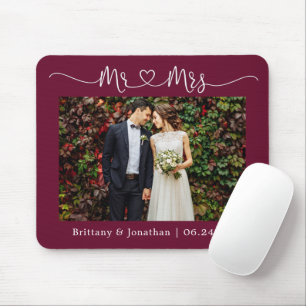 Calligrafie Heart Mr Mrs Wedding Burgundy Muismat