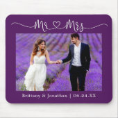 Calligrafie Heart Mr Mrs Wedding Paars Muismat (Voorkant)