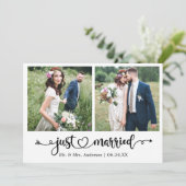 Calligrafie Heart net getrouwd 2 Fotohuwelijk Aankondiging (Staand voorkant)