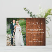 Calligrafie Heart Rustic Wood Weddenfoto Bedankkaart (Staand voorkant)