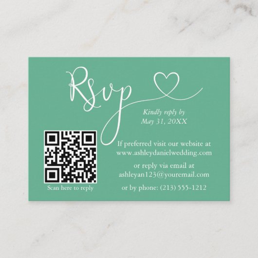 Calligrafie Heart Weddenschap Neo Mint Green QR RS Informatiekaartje (Voorkant)