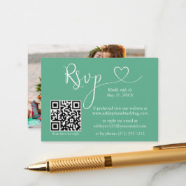 Calligrafie Heart Weddenschap Neo Mint Green QR RS Informatiekaartje