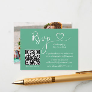 Calligrafie Heart Weddenschap Neo Mint Green QR RS Informatiekaartje