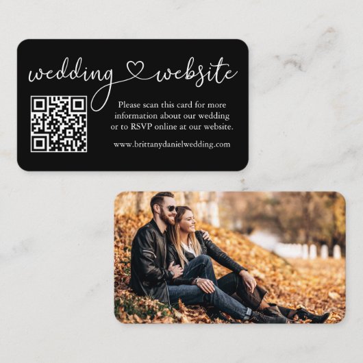 Calligrafie Heart Weddenschap Website QR Foto Blac Informatiekaartje (Voorkant / Achterkant)