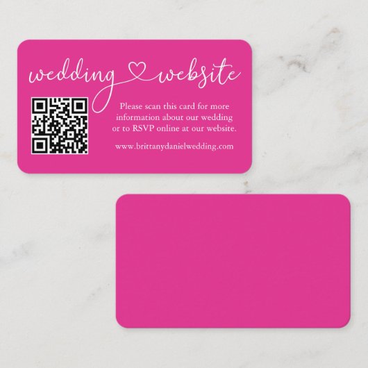 Calligrafie Heart Weddenschap Website QR Hot Pink Informatiekaartje (Voorkant / Achterkant)